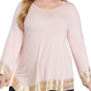 New directions pink asymmetrical foil trim tunic